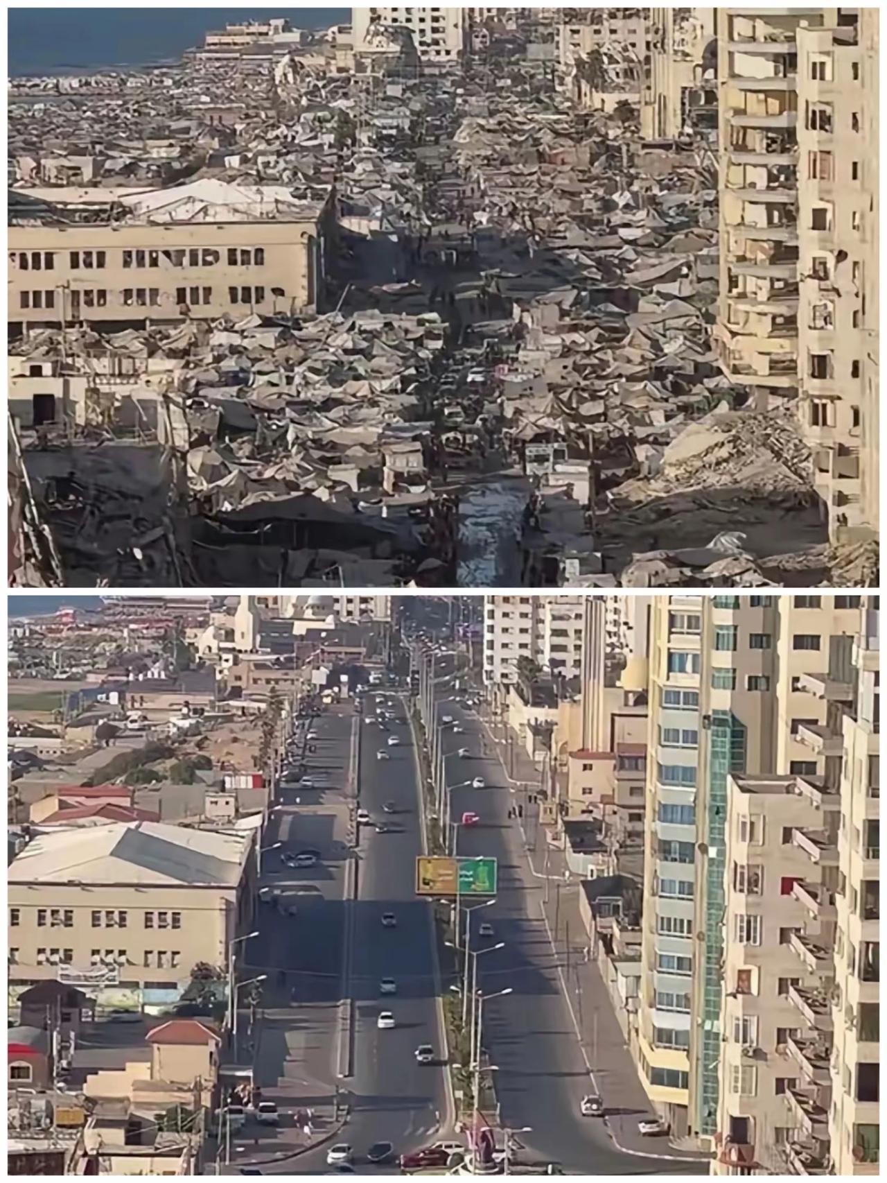一边是以色列抢来的“天堂”，一边是以色列人为制造的“地狱”！图1上方是被以色