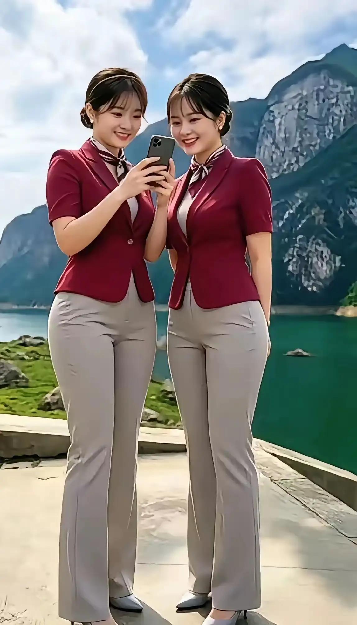 姊妹二人假期中间游山玩水，这是旅游拍下的倩影，她们玩得非常开心。