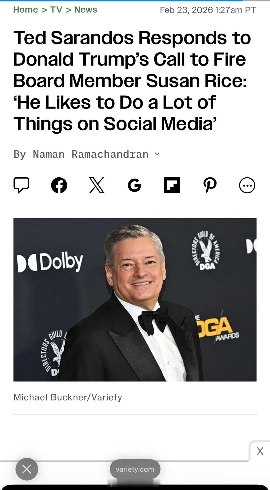 Netflix联合首席执行官泰德·萨兰多斯（TedSarandos）对美国总