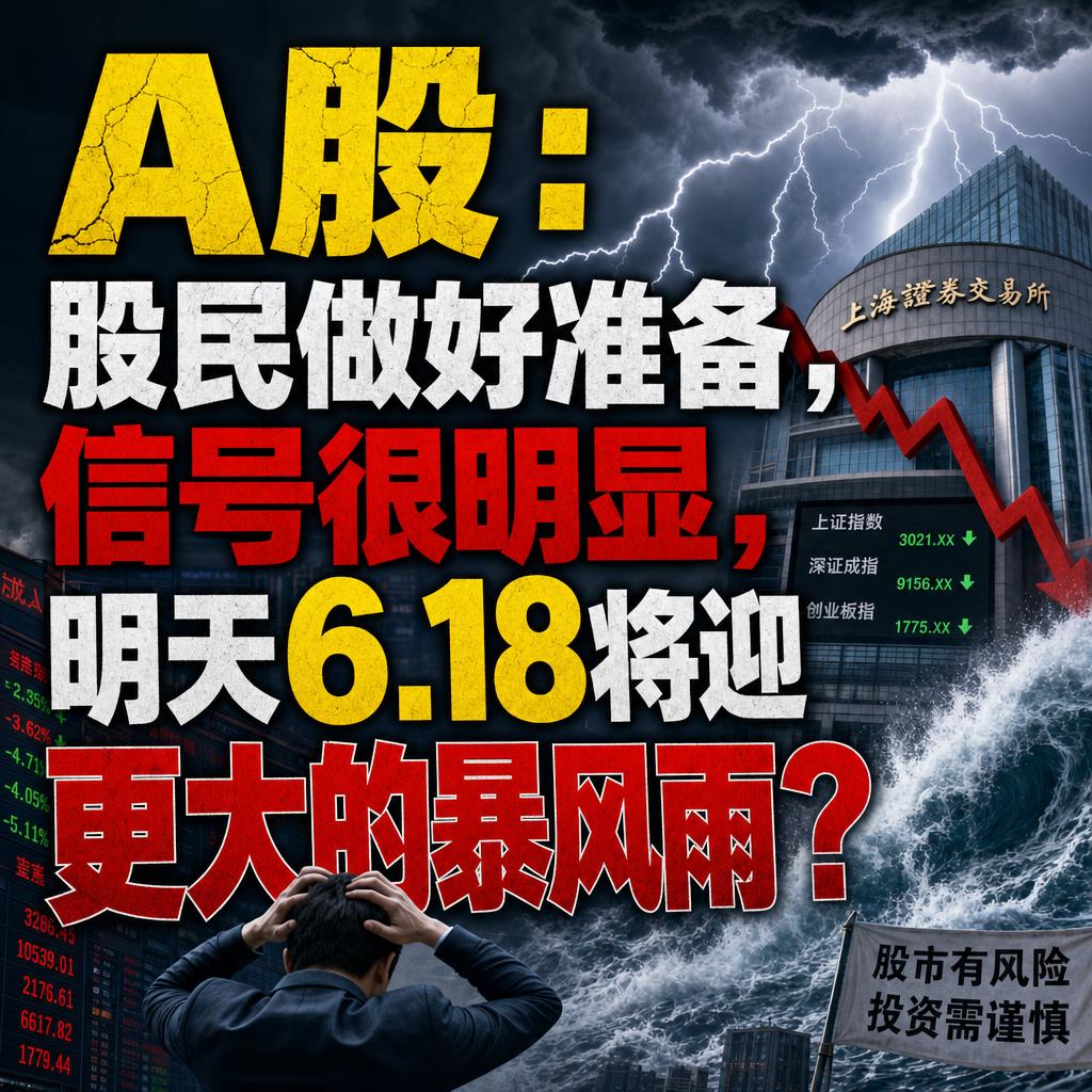 A股：股民做好准备，信号很明显，明天6.18将迎更大的暴风雨？很多人看到周三大