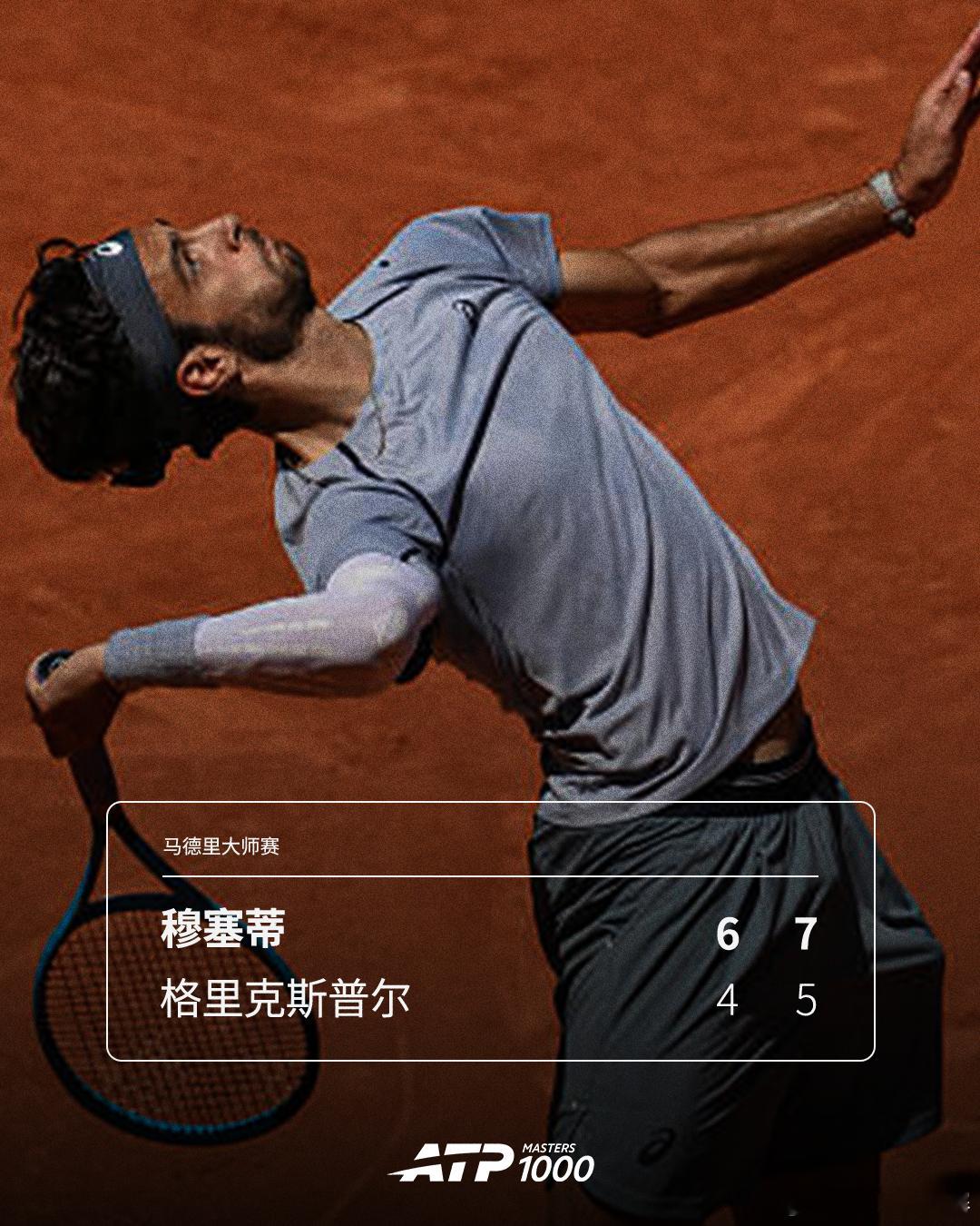 穆塞蒂成功晋级🔥ATP1000马德里大师赛第三轮，6号种子穆塞蒂以6-47