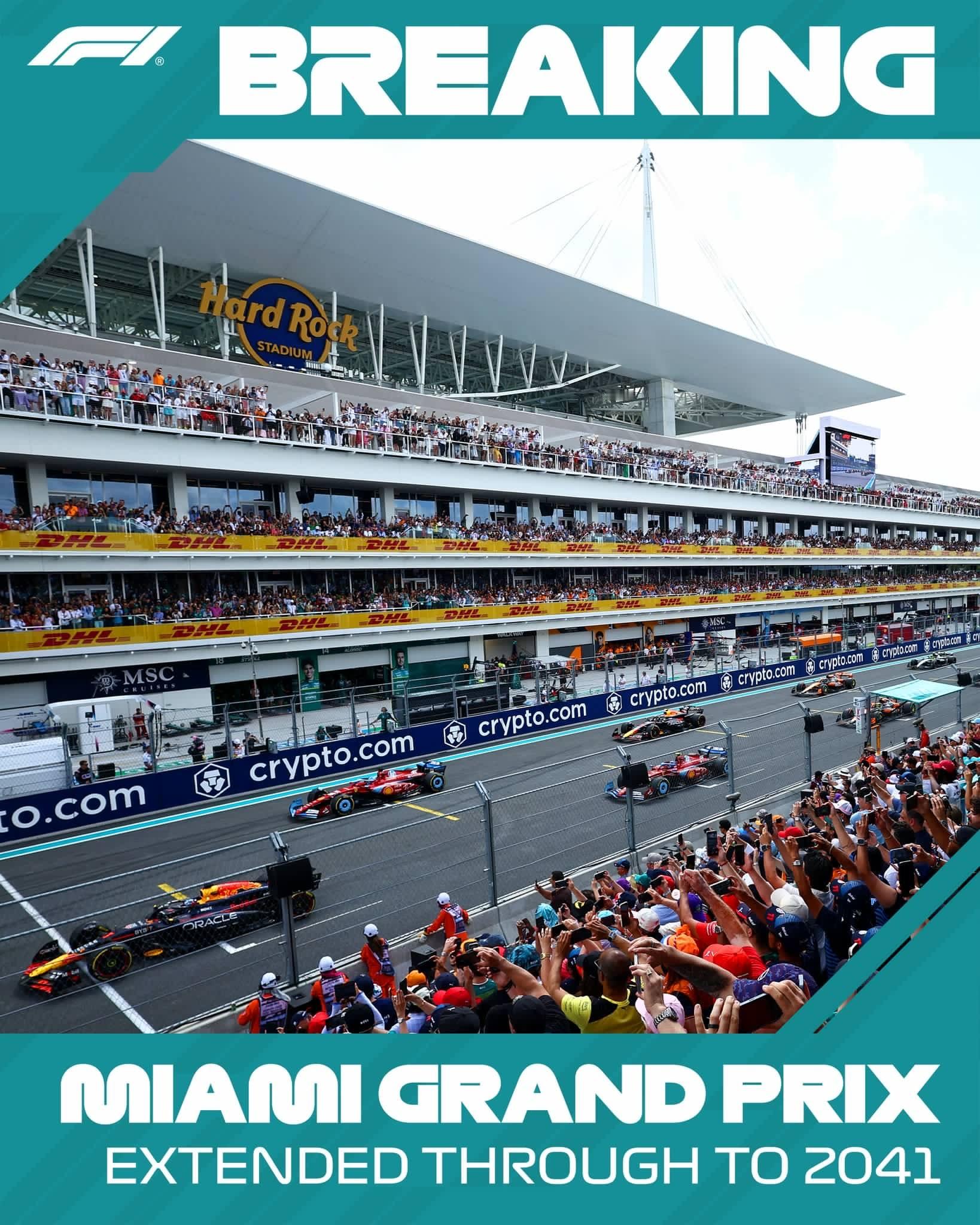 官方：迈阿密大奖赛和F1续约至2041年f12025f1迈阿密大奖赛​​​