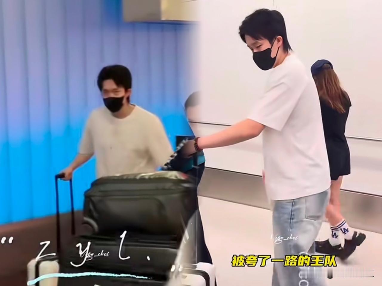 王楚钦随队赴美参赛，一出洛杉矶机场就被粉丝围得严实。有人当场直言他皮肤好白