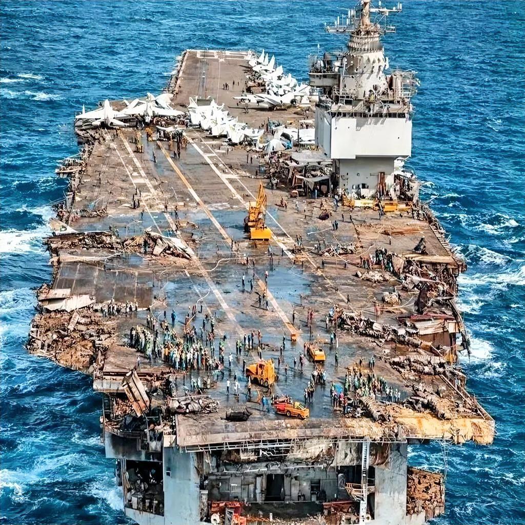 这是美国第一艘核动力航空母舰“企业号”甲板爆炸事故之后的现场。1969年1月