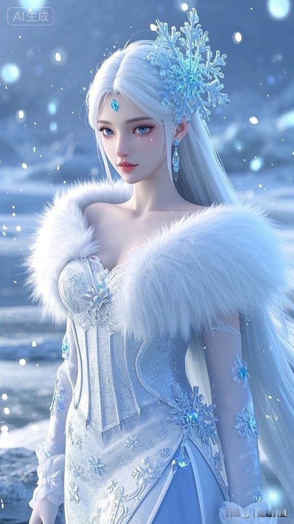 冬日仙境中的精灵，静谧而梦幻。