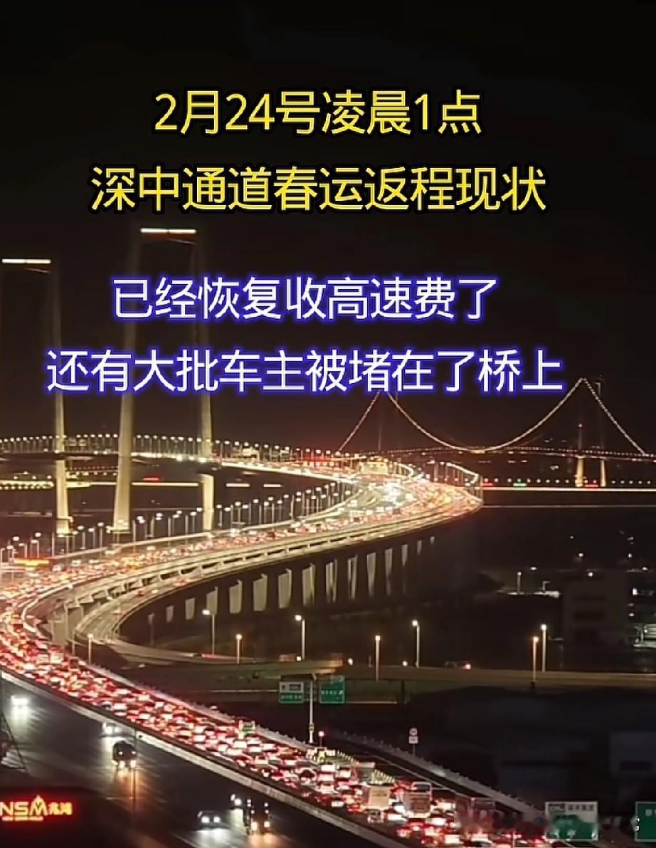 深中通道凌晨1点还在堵这哪是返程，是深圳打工人的“渡劫”现场2月24号凌