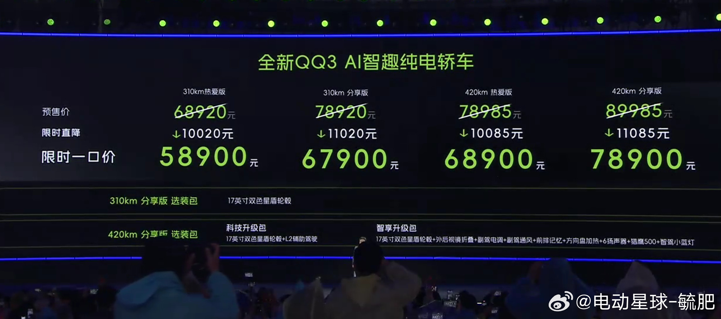 全新QQ3，5.89-7.89万的价格...不算非常劲爆，毕竟竞品一个比一个卷。