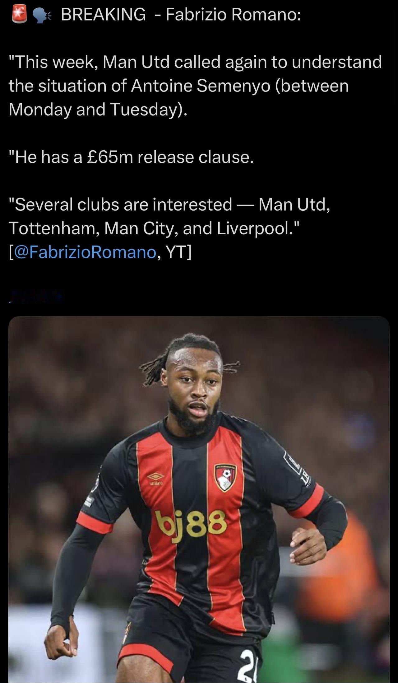 我个人会将塞梅尼奥和齐尔克泽的转会捆绑起来看。🔴因为只有卖掉齐尔克泽，曼联才