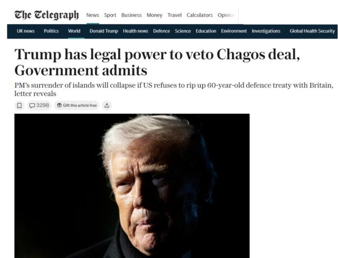 英国承认特朗普有一票否决权据英国《每日电讯报》24日报道，英国政府承认，美国