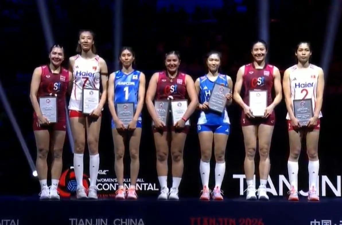 中国女排三位球员入选了亚锦赛最佳阵容！她们是：庄宇珊、王媛媛、王梦洁最佳阵容