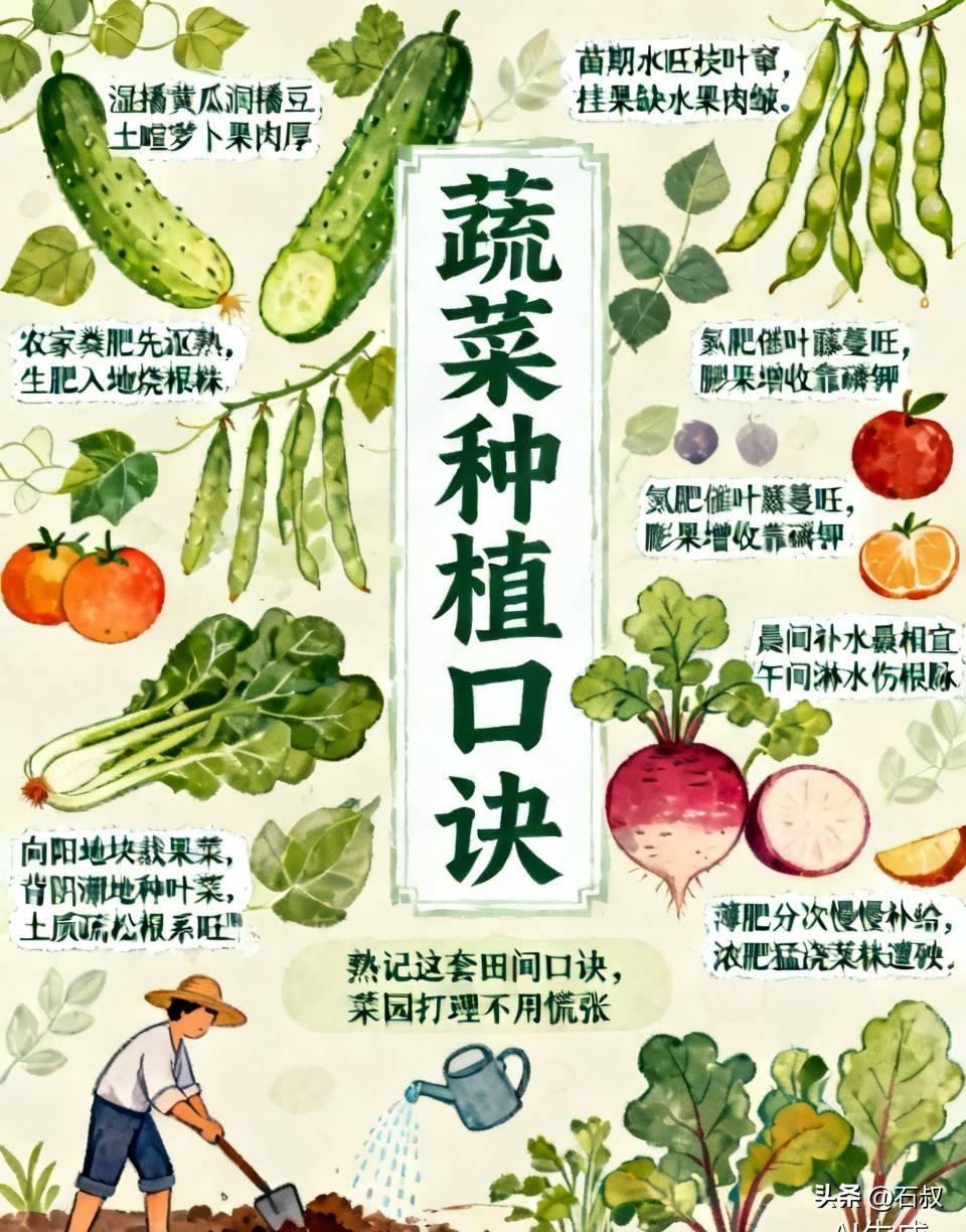 蔬菜种植口诀，你知道吗？湿播黄瓜润播豆，土暄萝卜果肉厚苗期水旺枝叶窜，挂
