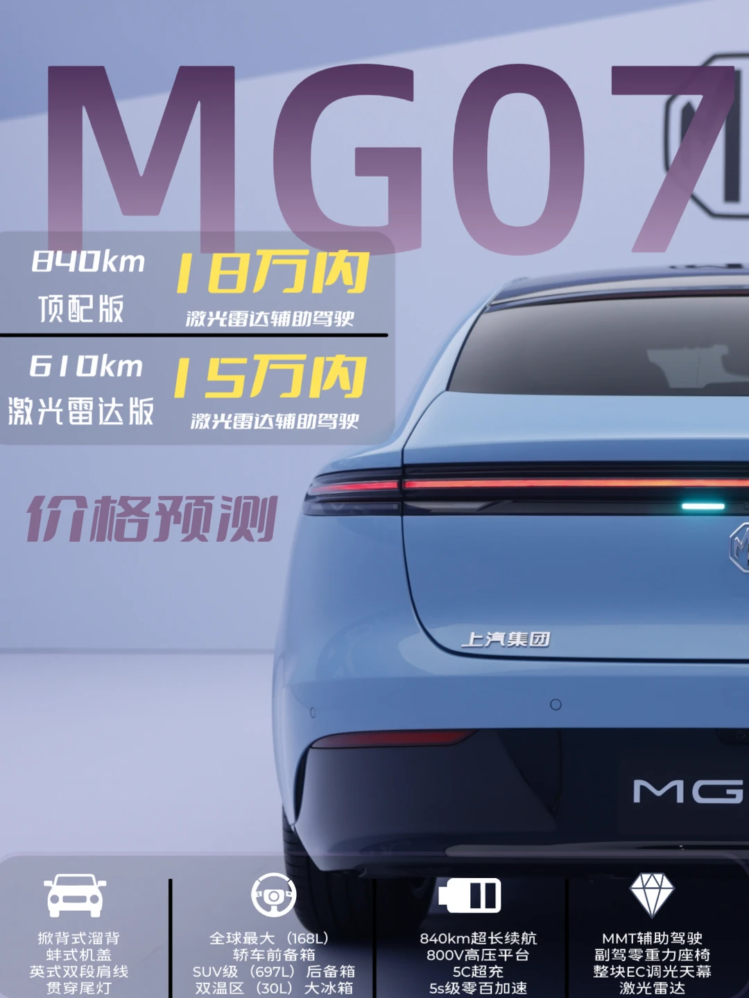 840km纯电干进18万！MG07这配置卷疯了