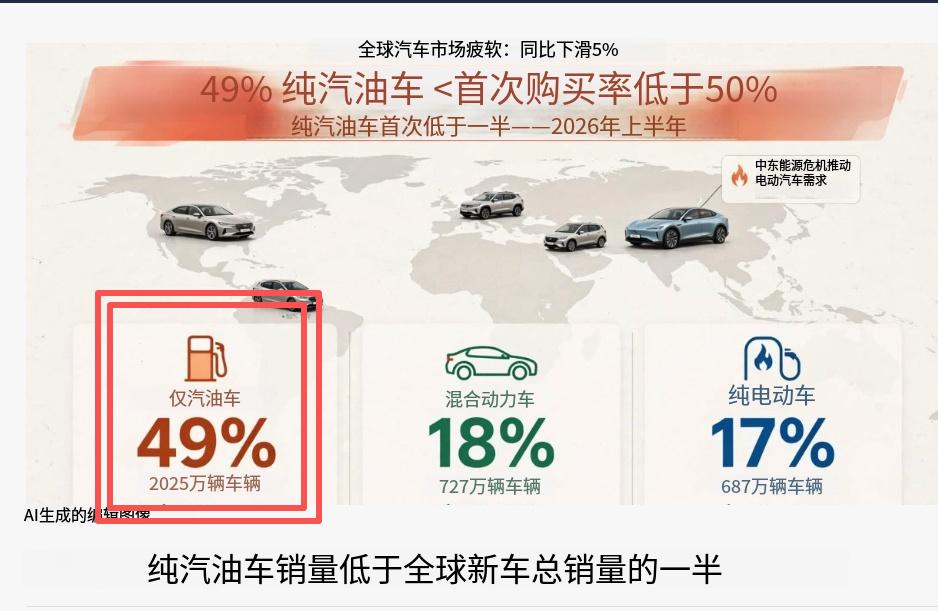 加油站排队的人越来越少了！全球油车份额头一回跌破一半，五年缩水24个百分点，混