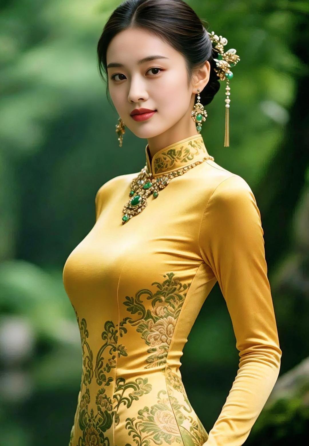 《翠影间的金缕风》绿意轻笼林间，晨光漫过叶尖。你静立葱茏深处，金