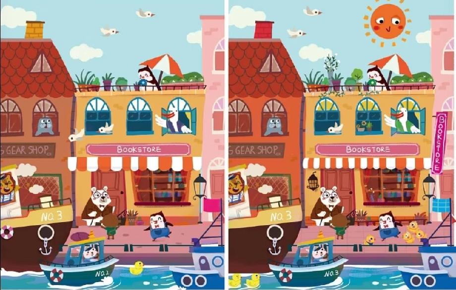 找不同挑战：太阳、小船、招牌…这图的差异太会藏了！你能10秒内发现3处算我输！