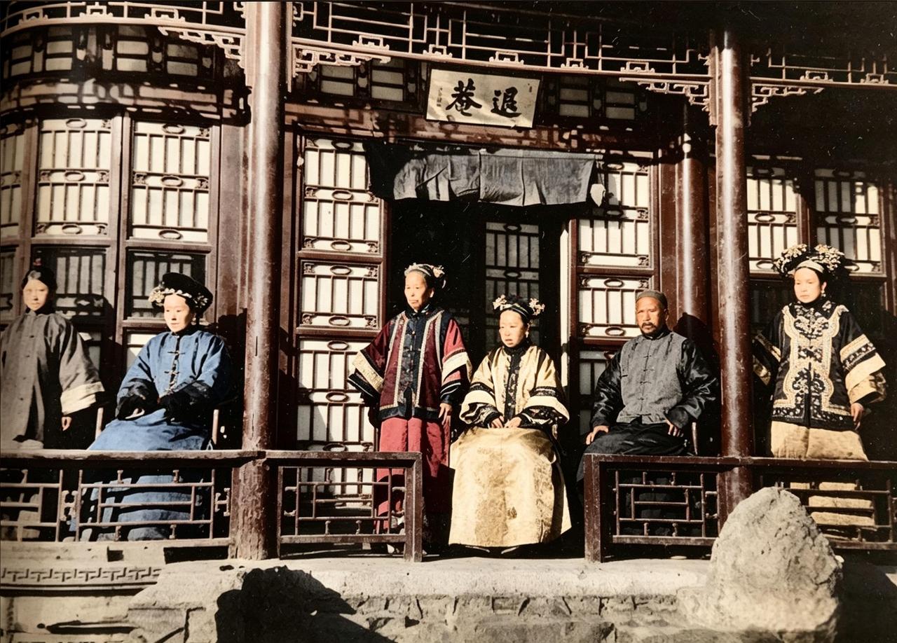 这是唯一一张留世的皇帝亲生女儿固伦公主的照片。照片中，唯一着便装的男子便是醇亲王