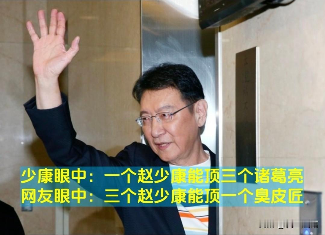 少康眼中:一个赵少康能顶三个诸葛亮。众人眼中:三个赵少康才顶一个臭皮匠。我觉