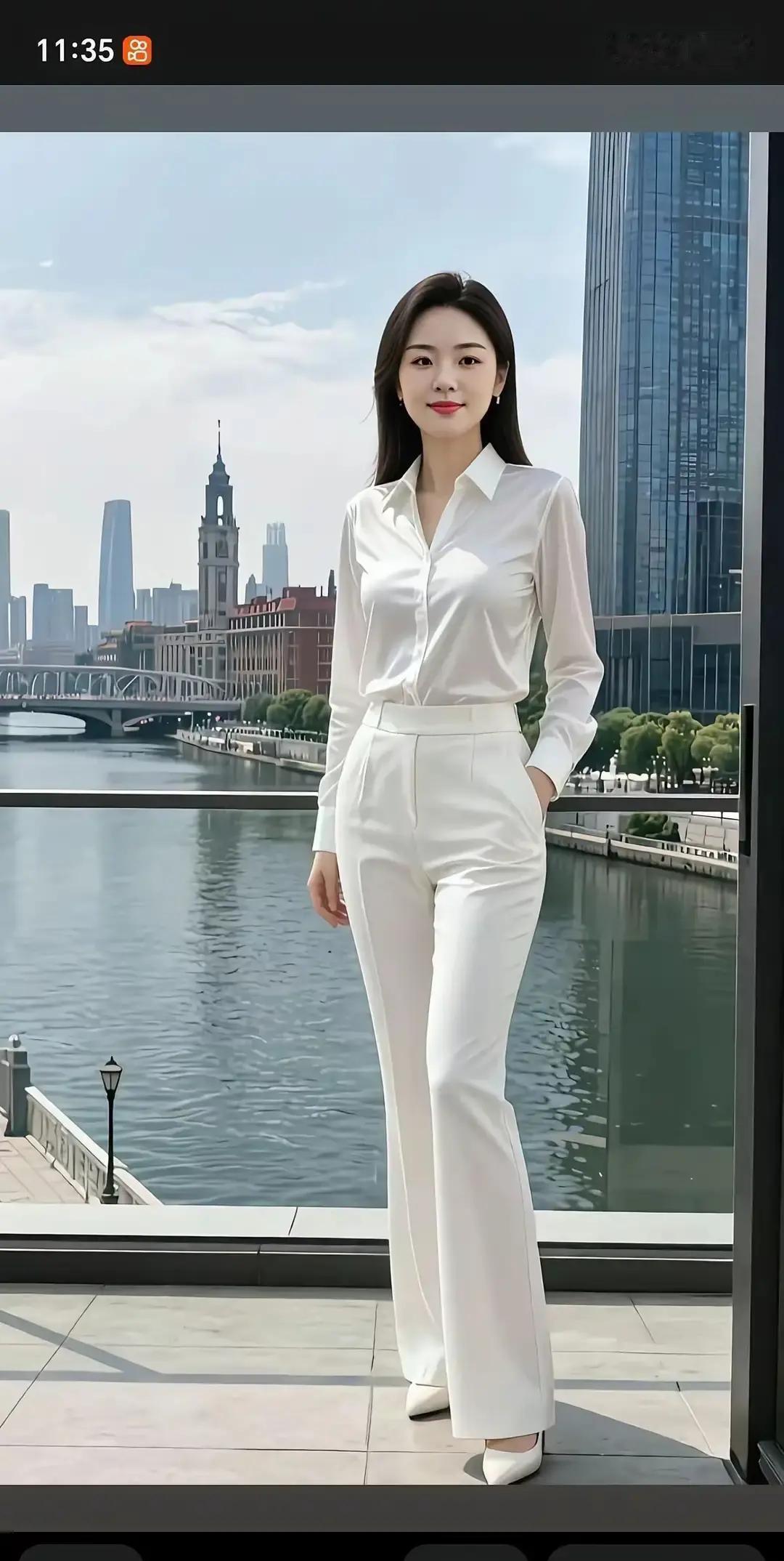 白色缎面衬衫=职场开挂神器上班穿它，整个人自带柔光。缎面微微反光，比纯棉更