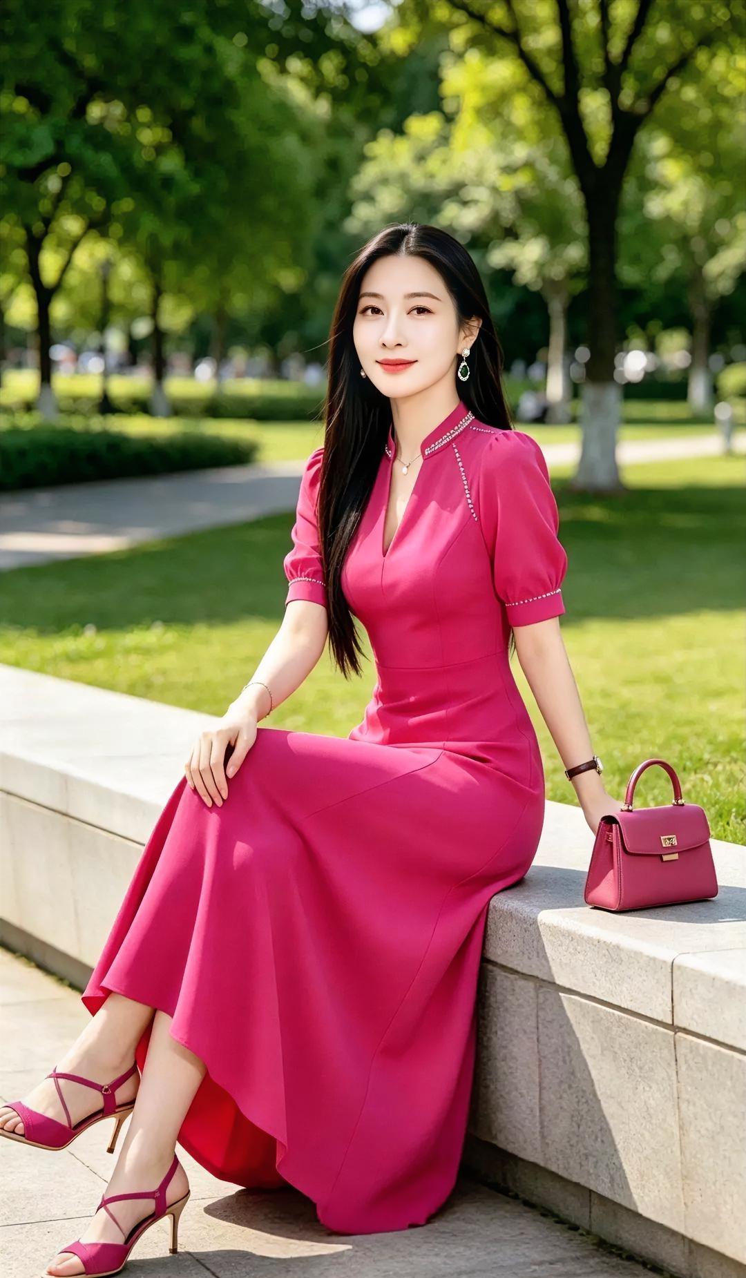 阳光一筛，夏天就染上了玫红。树影婆娑，裙角生风。浅笑安然，包包轻拥。