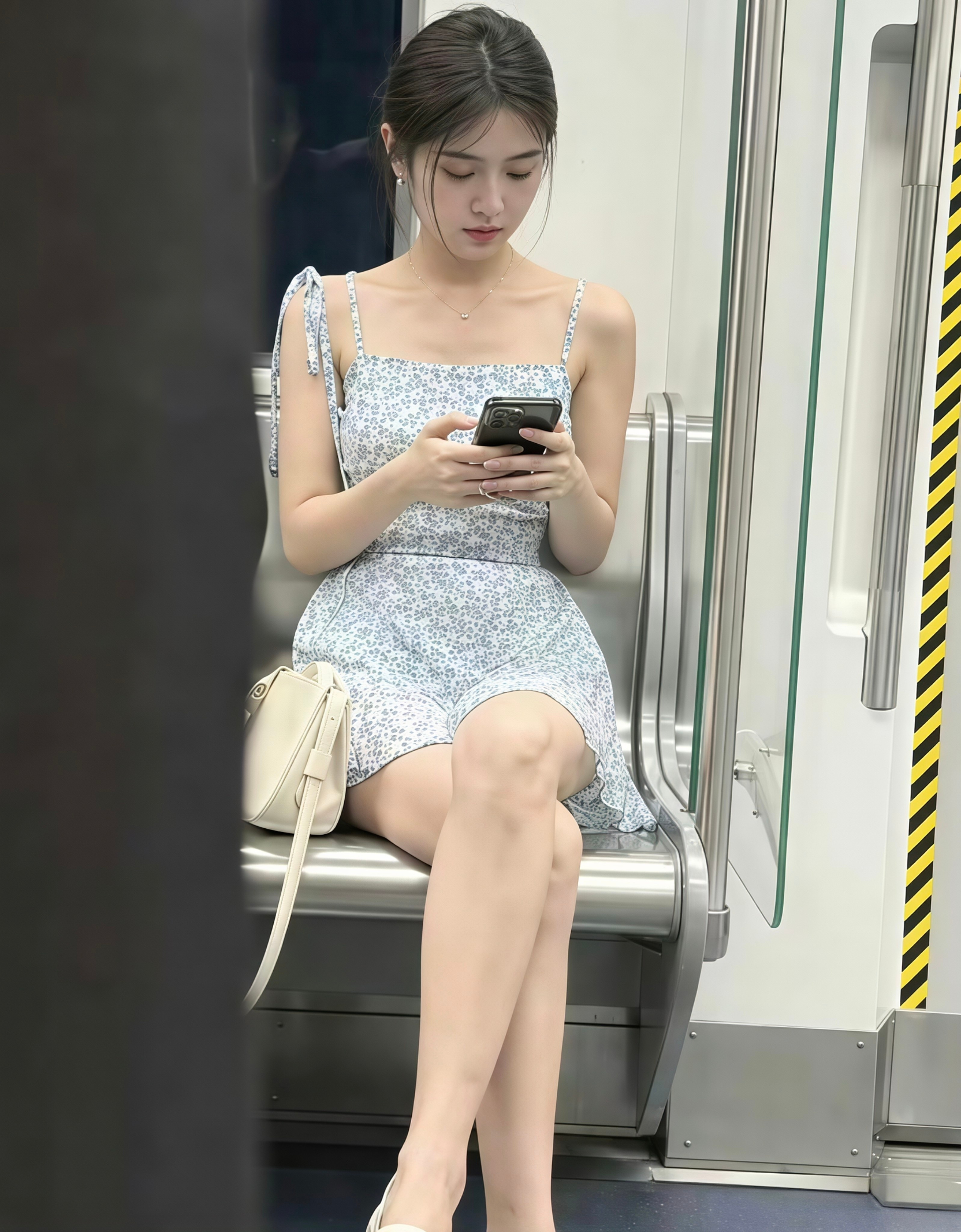 这地铁上的女孩子太美了，像明星一样。