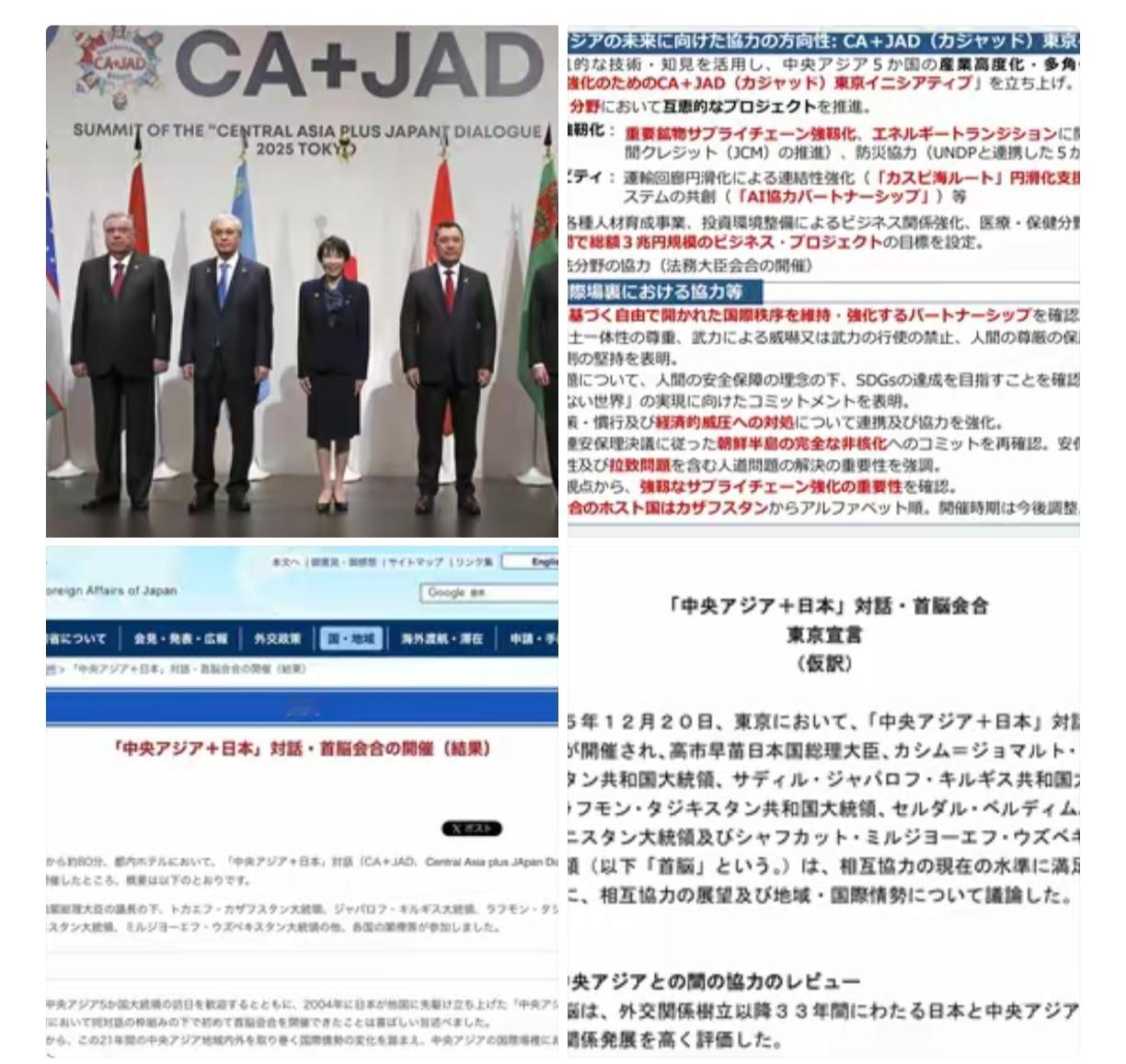 12月20号上午，日本与中亚五国的首届首脑峰会正式举行，并且通过了所谓的《东京宣