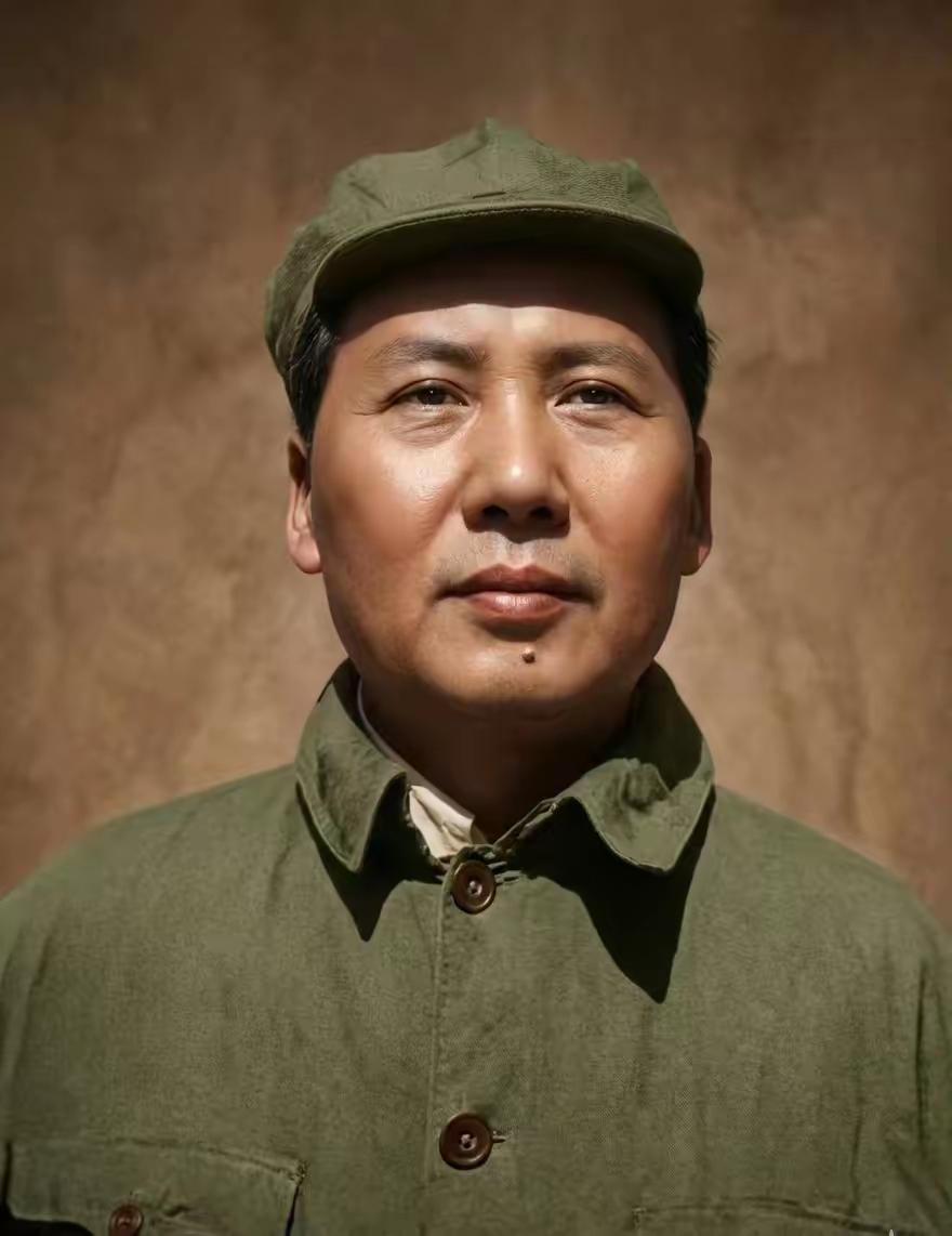 这是毛主席当年在延安时期的照片！纵然由于条件艰苦，身上穿着补丁衣服，也掩不住革命