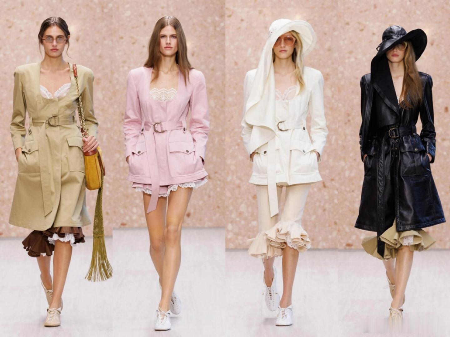 #时装周#Chloé2027春夏迷恋系列发布沙漏西装、复古灯笼裤登场，硬挺西装混搭蕾丝欧根纱，低饱和