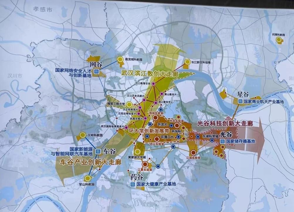 这张图有意思武汉到处是谷，新洲有星谷（双柳航天产业基地），东湖高新是光谷（光电