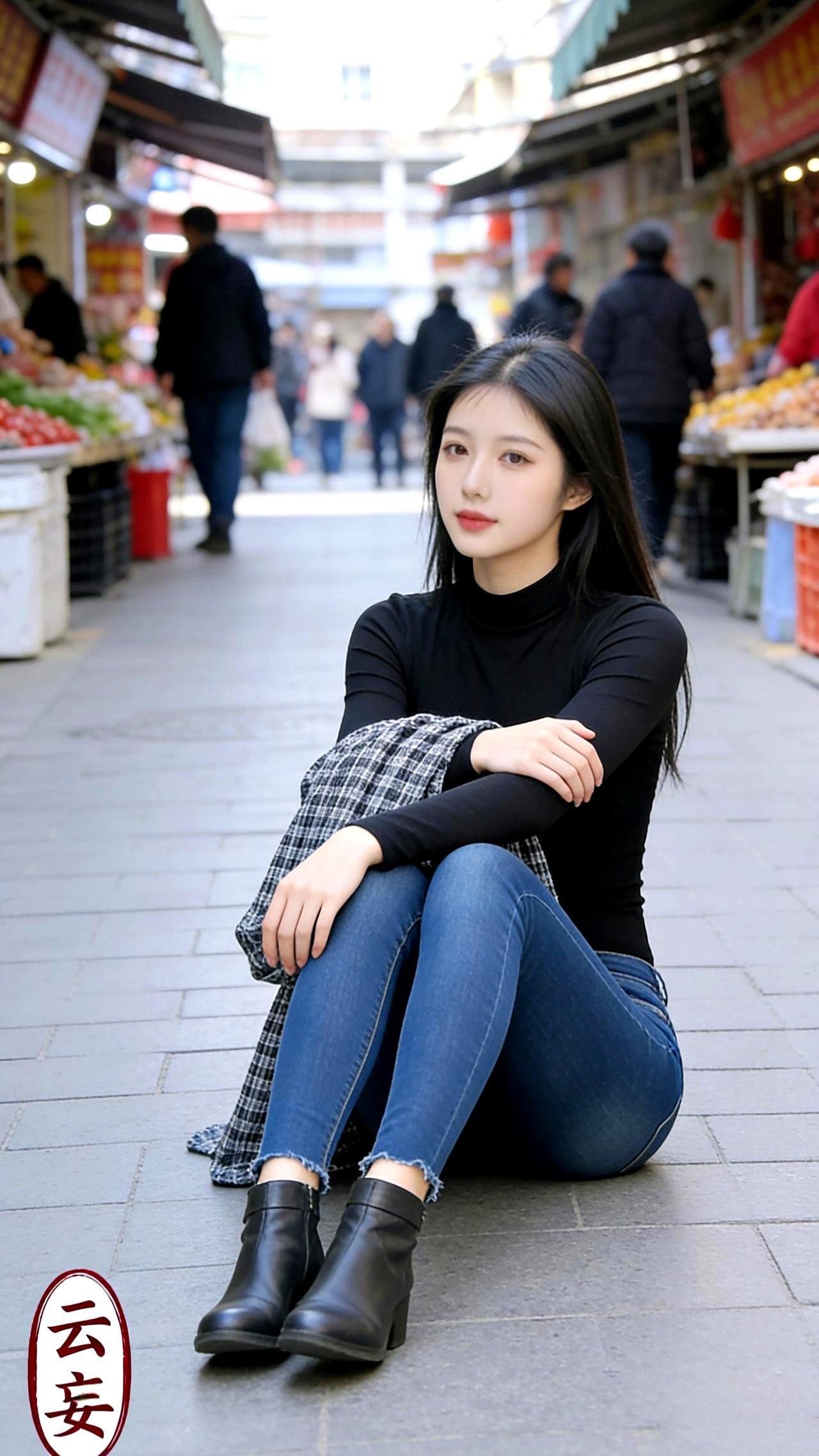 5厘米的粗跟，腿瞬间拉长十公分。黑色高领配牛仔紧身裤再搭一双粗跟短靴，这套