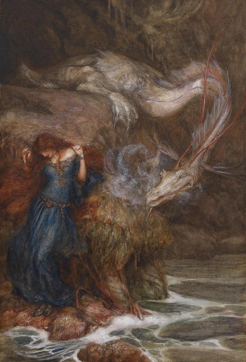 这幅画是英国插画家亚瑟·拉克姆（ArthurRackham，1867–1939