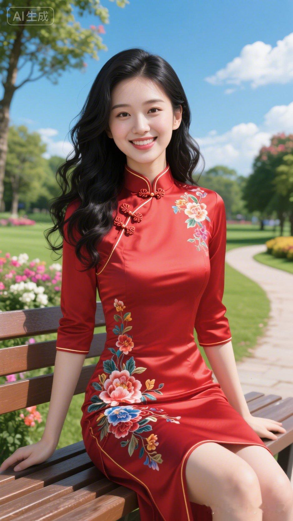 优雅旗袍，惊艳公园，笑靥如花！