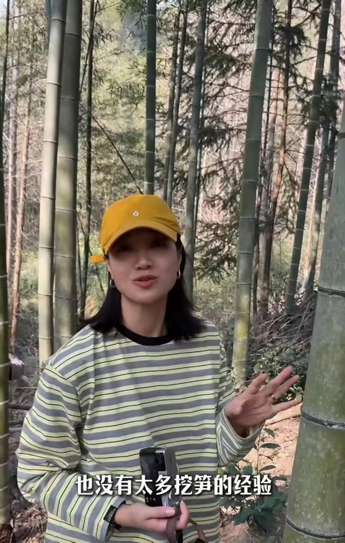 春意初显的三月，周一围与朱丹夫妇带着三个孩子一同上山体验挖笋的乐趣。45岁的朱丹