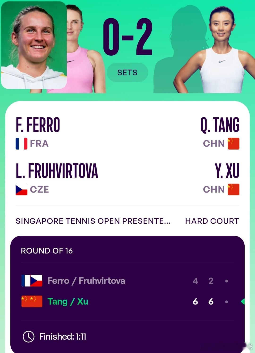 WTA500新加坡站🇸🇬女双首轮汤千慧🇨🇳/徐一璠🇨🇳6-4/6-2