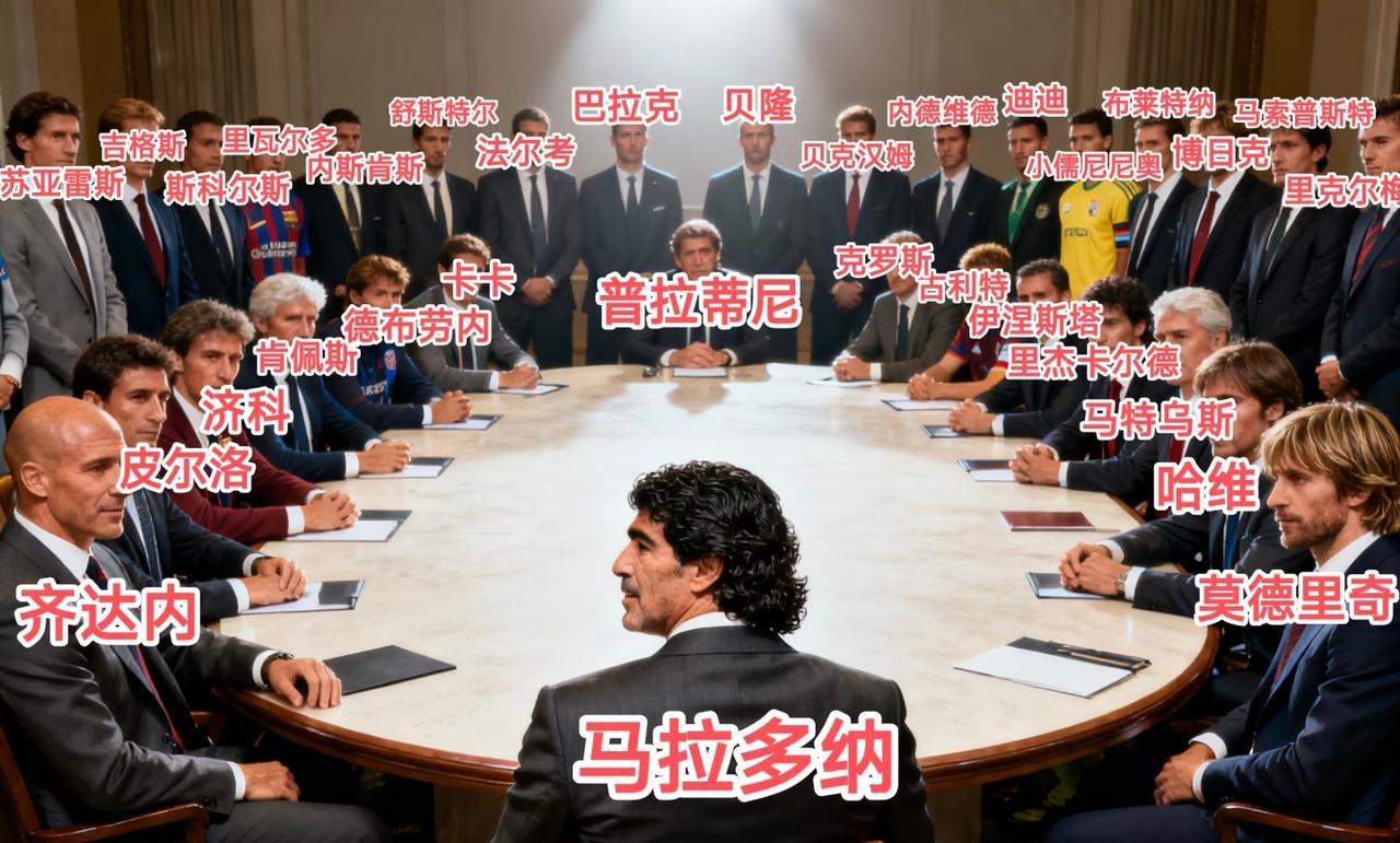 足坛历史30大中场核心聚会，谁主位、谁次座、谁又只能站着？主位：马拉多纳、普拉