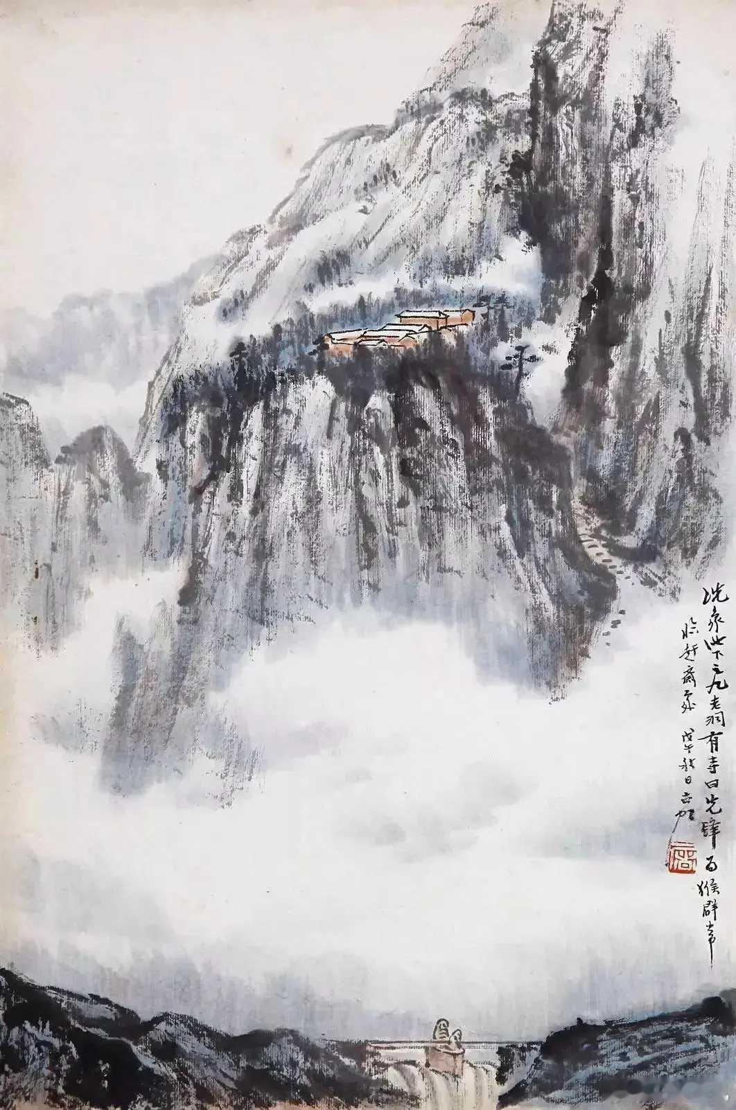 屠古虹山水画。屠古虹（1914年~2010年）是当代著名的艺术家，尤其在山水画领