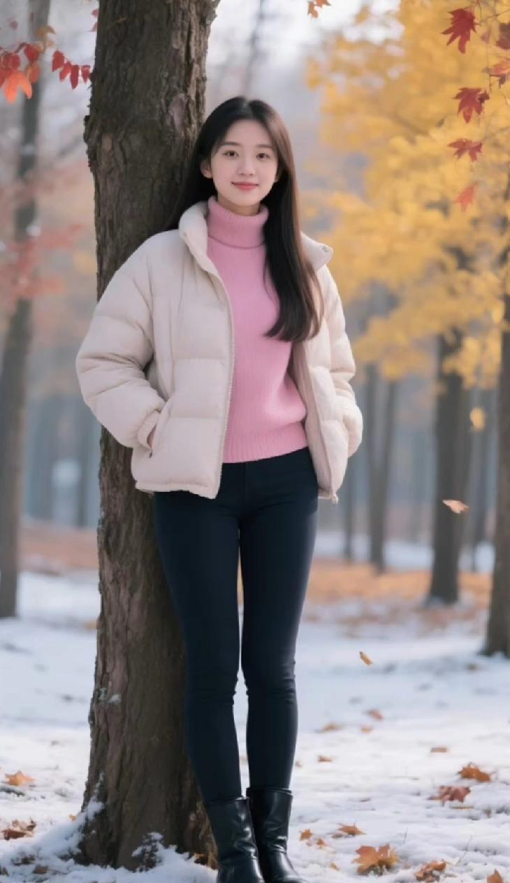 粉色毛衣与白色外套的完美搭配。粉色系衣服搭配温柔粉色上衣