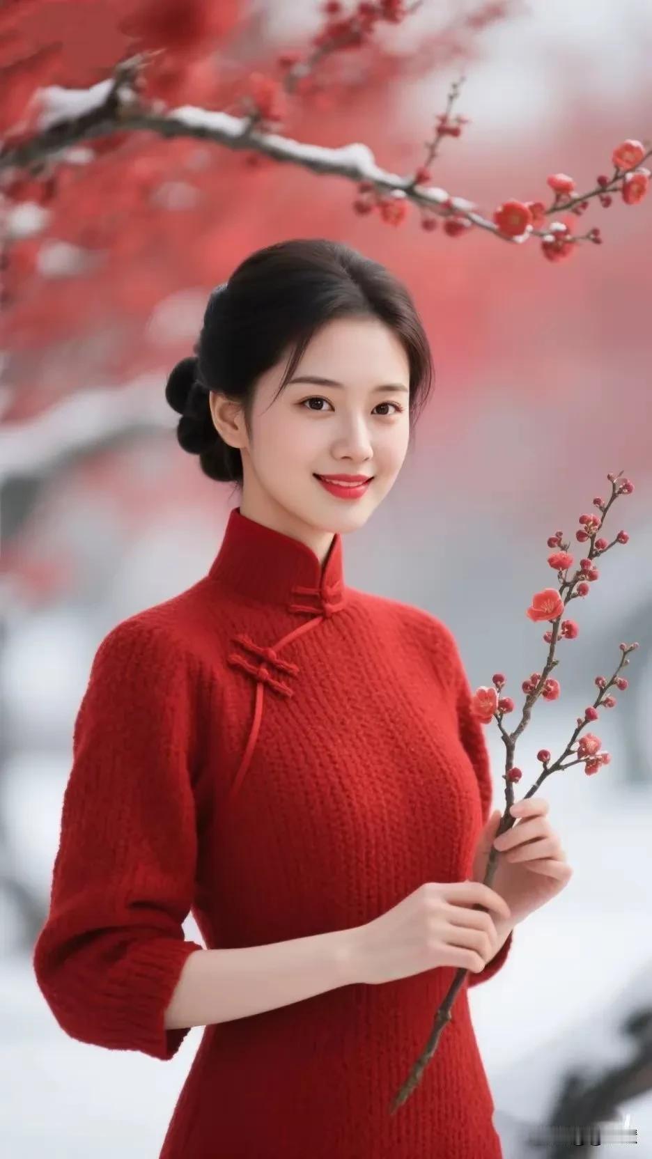 梅花欢喜漫天雪，东方旗袍展神韵。冬雪裹着梅香漫过枝桠，镜头里的姑娘拢着一身正