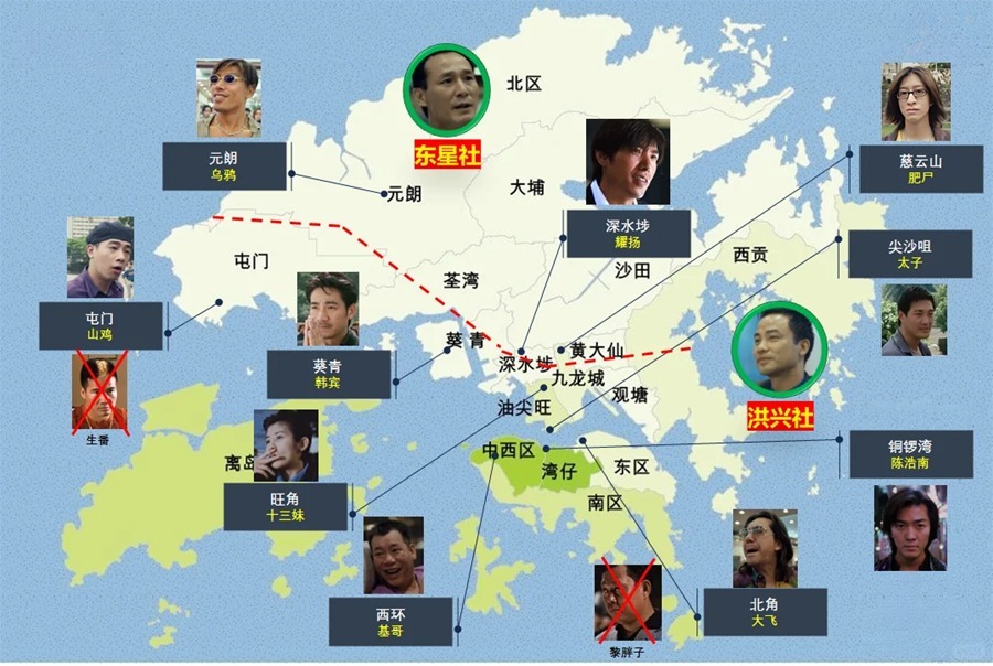 一张图看懂《古惑仔》势力分布图。