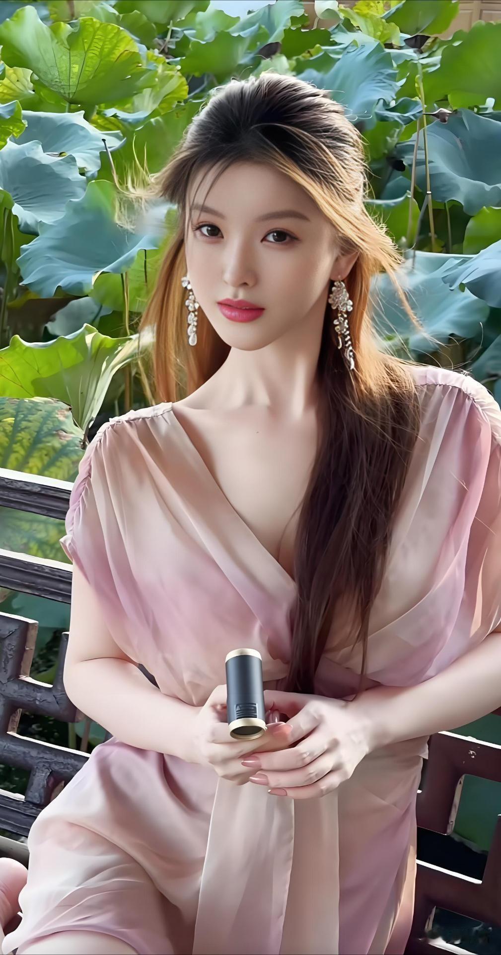 美图欣赏，看图写诗《荷风晚酌》藕风拂袖送清欢，落日沉波染碧栏。暂卸