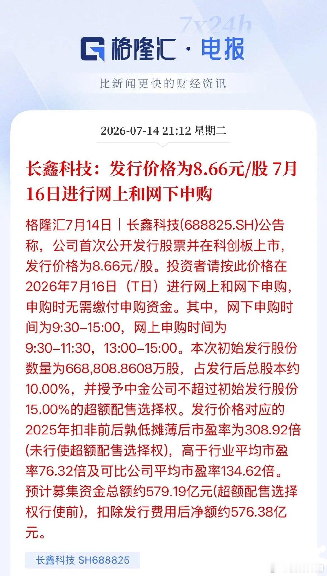 年内最大IPO长鑫科技发行价出来了！定价8.66元/股，科创板上市，预期募集资金