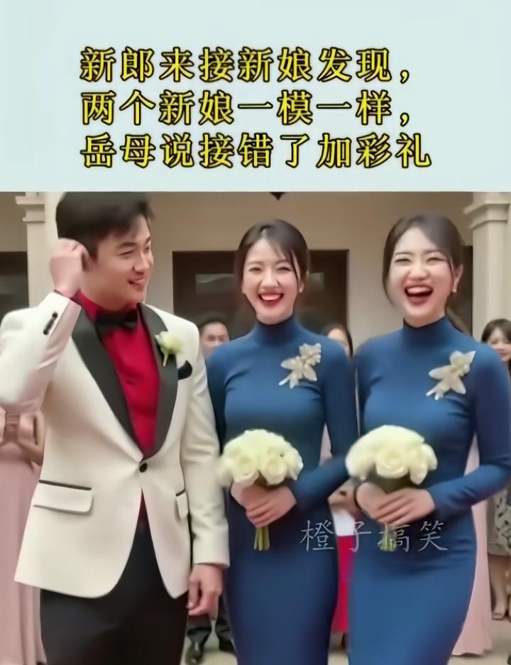 男子接亲遇到两个一模一样的新娘，丈母娘说接错了要加彩礼大家不反对吧？