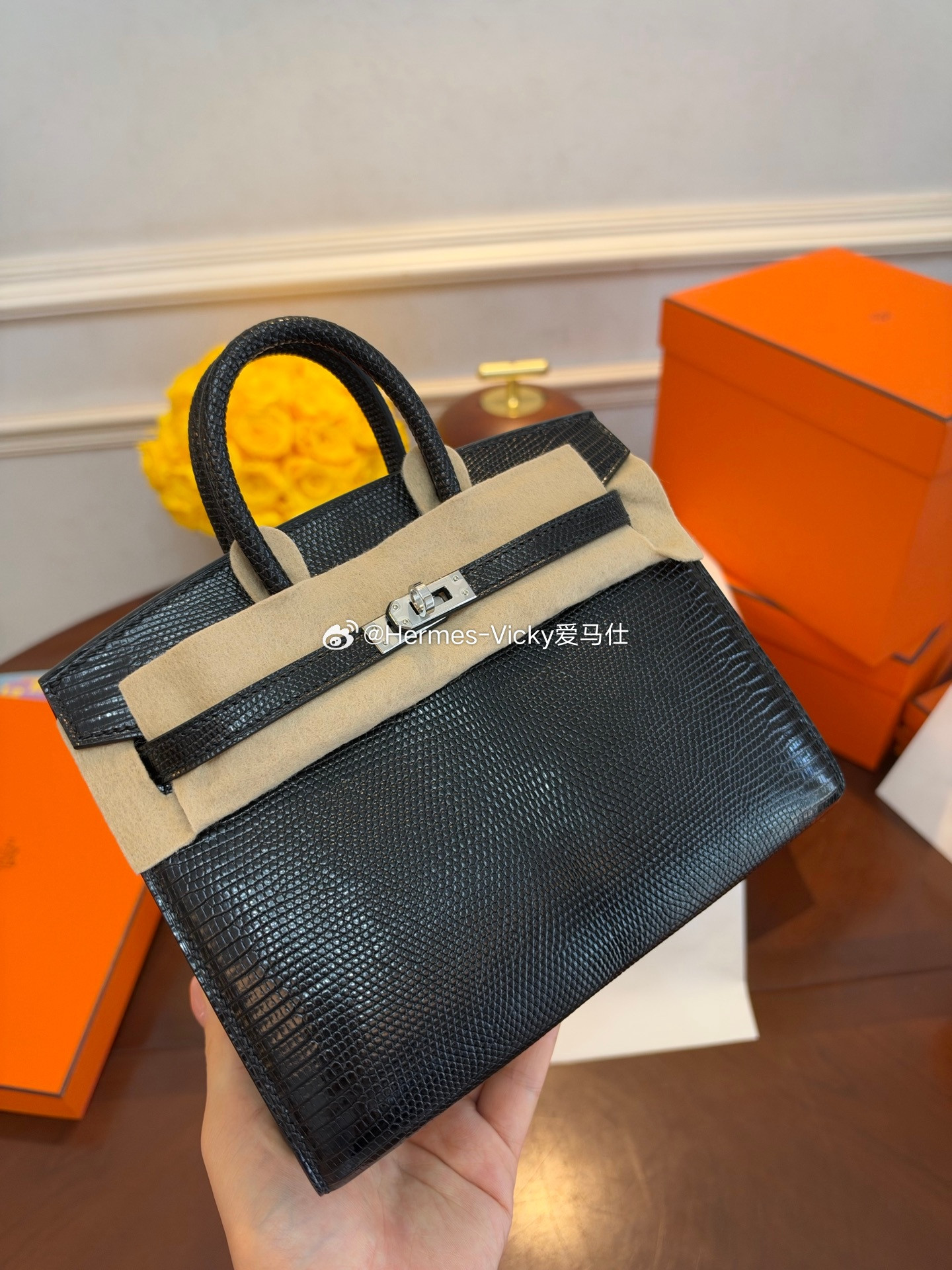 Birkin20cm黑银蜥蜴皮爱马仕hermes​​​