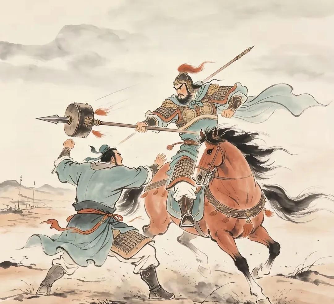 这俩人是谁？骑马的武将用的是什么兵器？