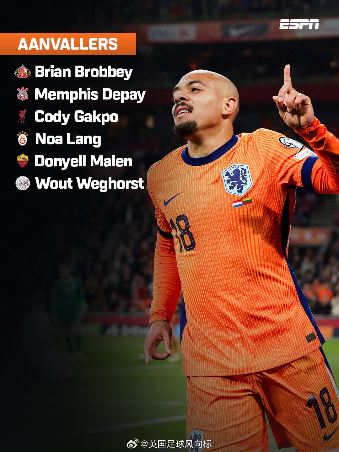 橙衣军团出击！荷兰国家队最新一期国脚名单公布，范戴克、德佩、西蒙斯领衔，德利赫特