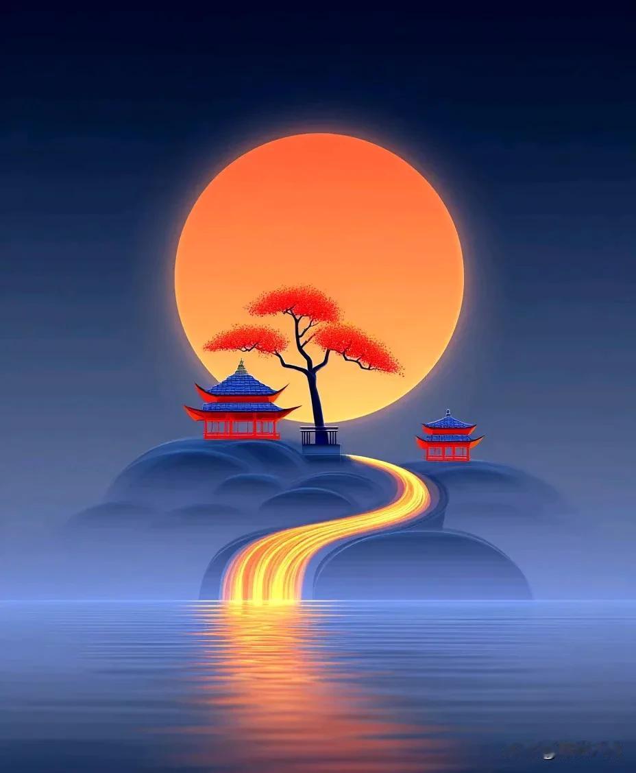 梦幻东方仙境，红叶映日，古风建筑，唯美意境。