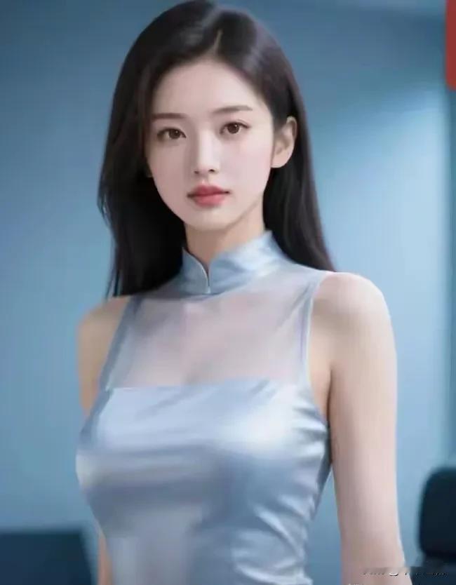 旗袍给予什么样女性美?银灰缎面旗袍衬着清冷气质，透纱领口勾勒精致颈线，在冷调背