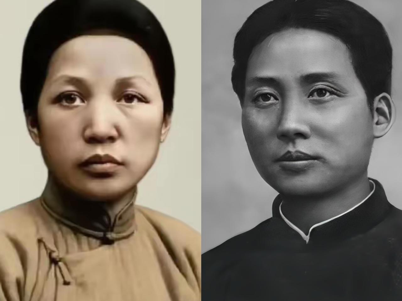 下图是毛泽东和母亲文七妹的照片，从对比照看来，两母子几乎长得一模一样，他们唯一的