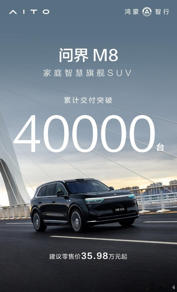 【问界M8累计交付突破4万问鼎40万级SUV销冠】问界公布最新数据，问界M8的