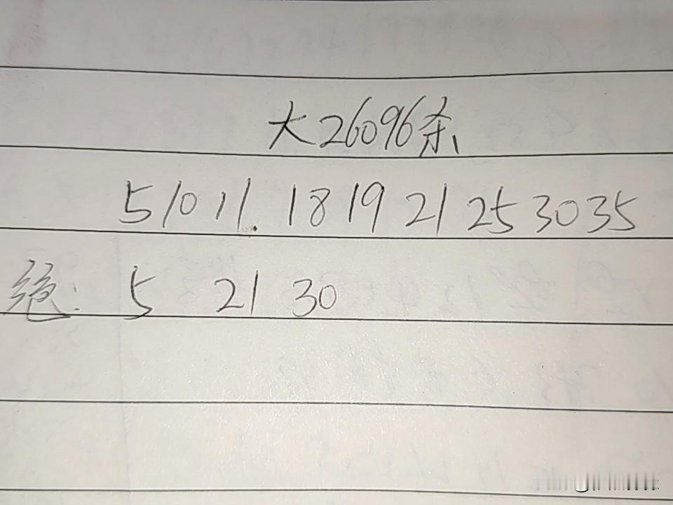 大乐透26096期排码05、10、11、18、19、21、25、30、35绝