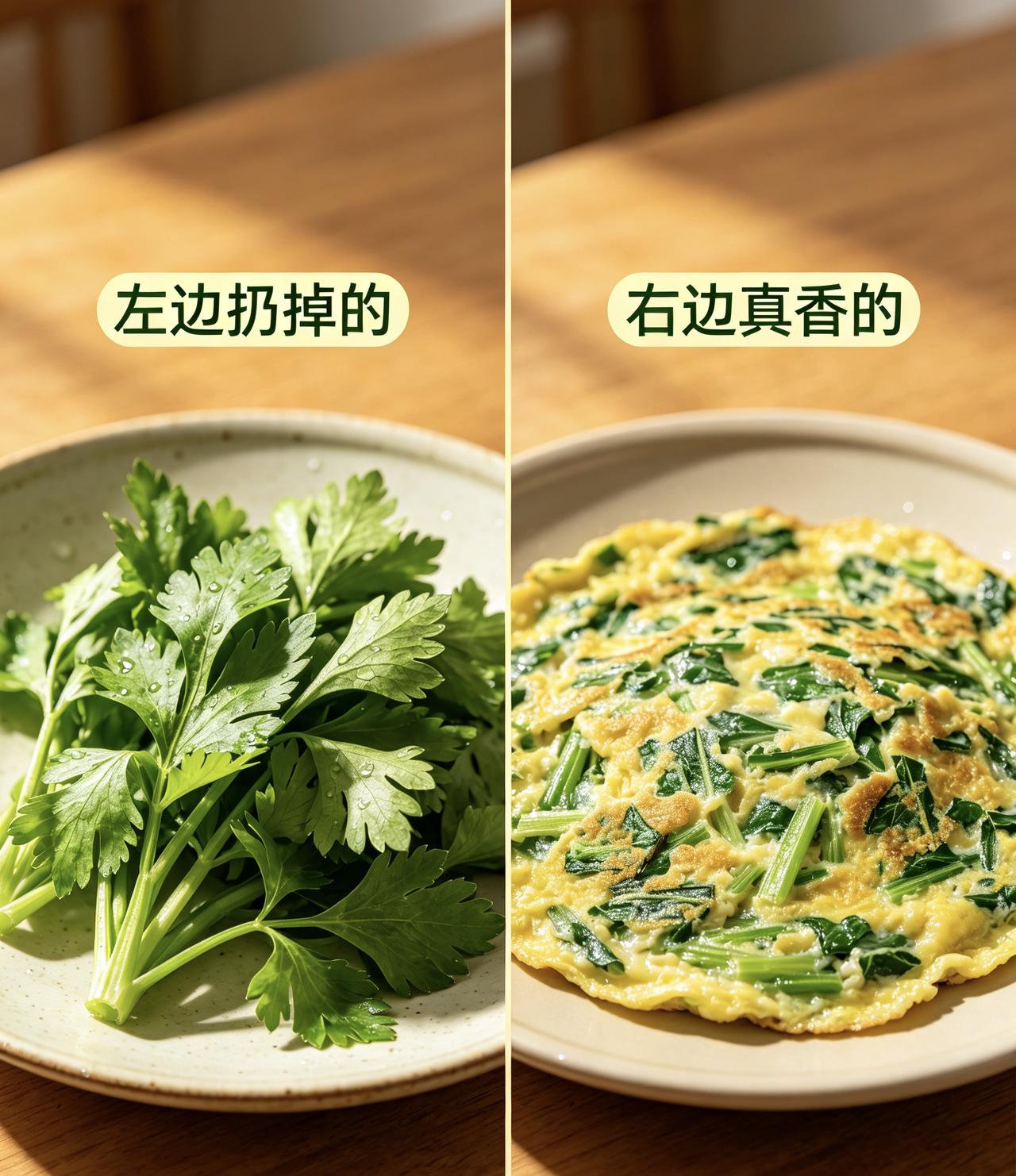 很多人吃芹菜，习惯把叶子摘得干干净净直接扔掉，只留茎秆炒菜，觉得叶子苦、口感差。
